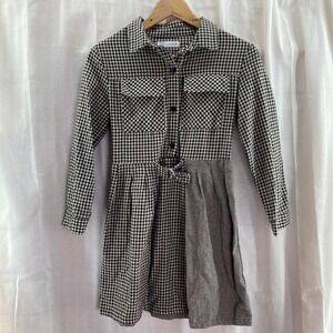 Zara Girls Black and Beige Gingham Shirt Dress Size 13-14 Collared‎ Casual